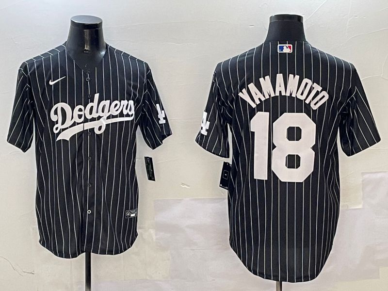 Men Los Angeles Dodgers 18 Yamamoto Black Stripe Jointly Name 2025 Nike MLB Jersey style 12